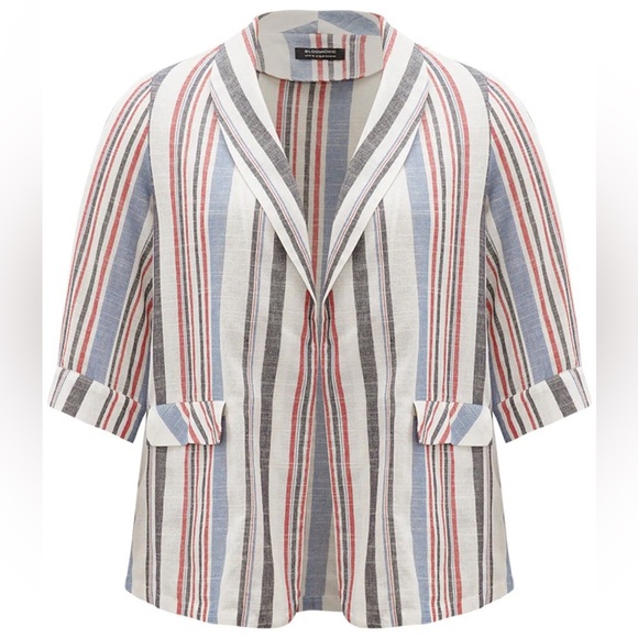 BloomChic Plus Size 3XL Striped Lapel Collar Pocket Open Front Blazer us22-24 - Picture 6 of 7
